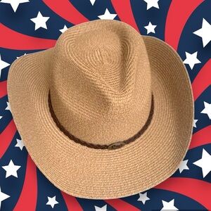 Straw Beach Sun Hat Packable Summer Cowboy Straw Hats with Wind Lanyard